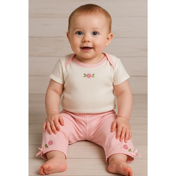 Nanette Other - Nannette Baby Girl 2 Piece Bodysuit & Pink Floral Pants Set 0‑3M 100% Cotton